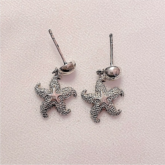 Mini Starfish Sterling Silver Dangle Earrings - Picture 4 of 6